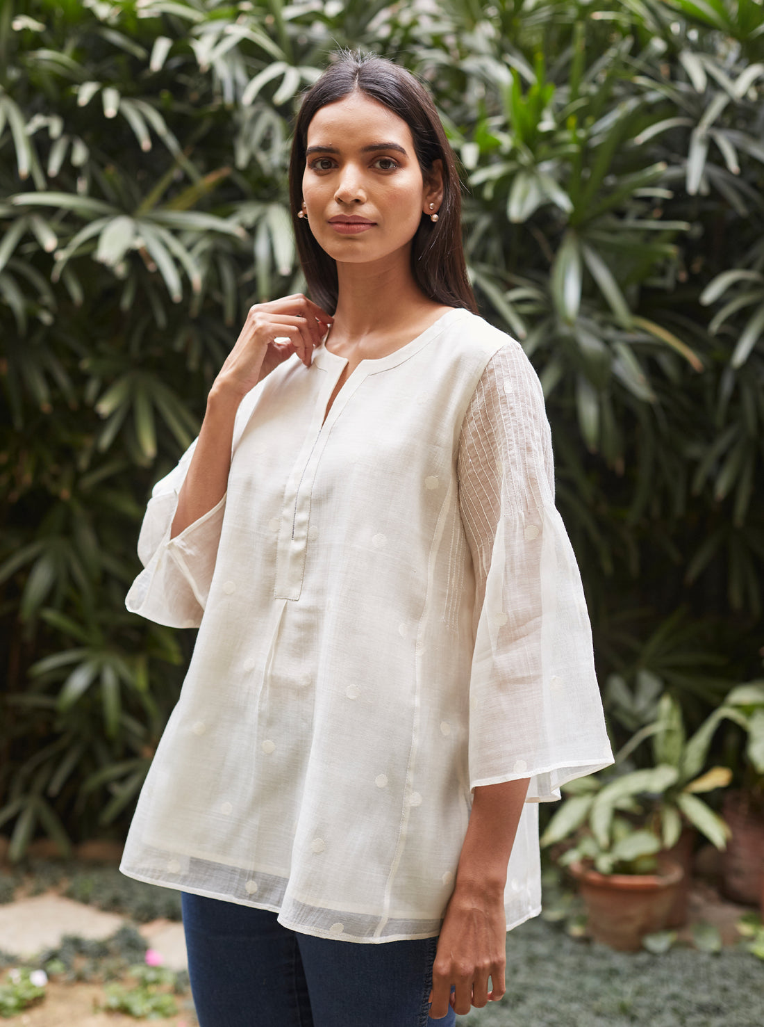Ivory Woven Dots Kurti