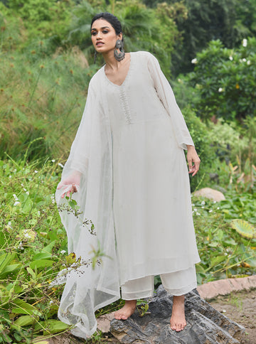 Ivory Zardozi Embroidered Kurta Set