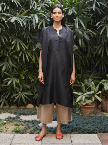 Midnight Black Flowy Silk Kurta Set