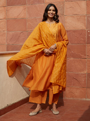Saffron Embroidered Kurta Set
