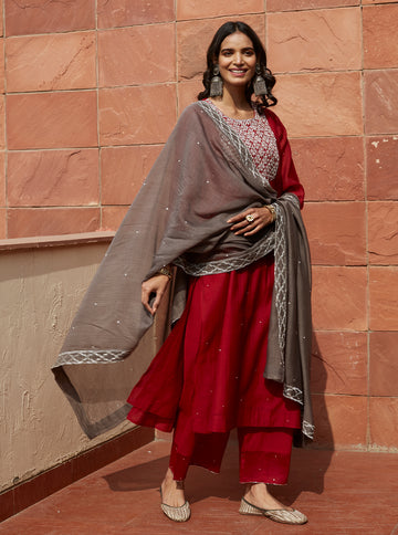 Scarlet Slate Embroidered Kurta Set