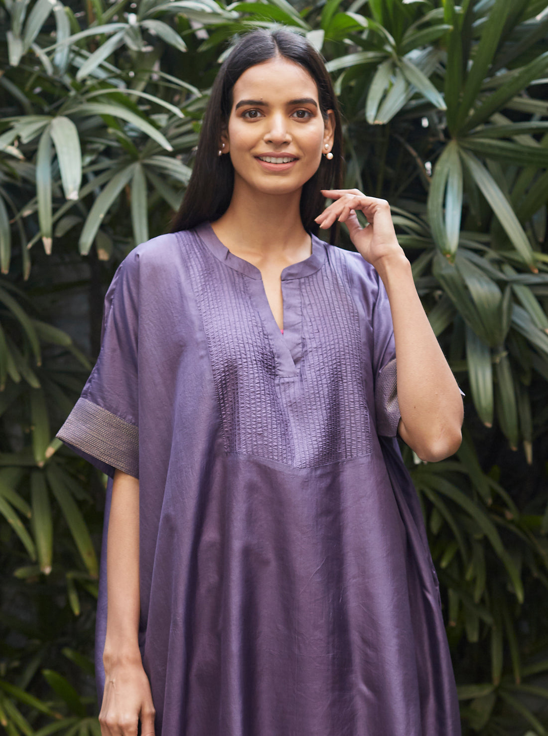 Violet Flowy Silk Kurta Set