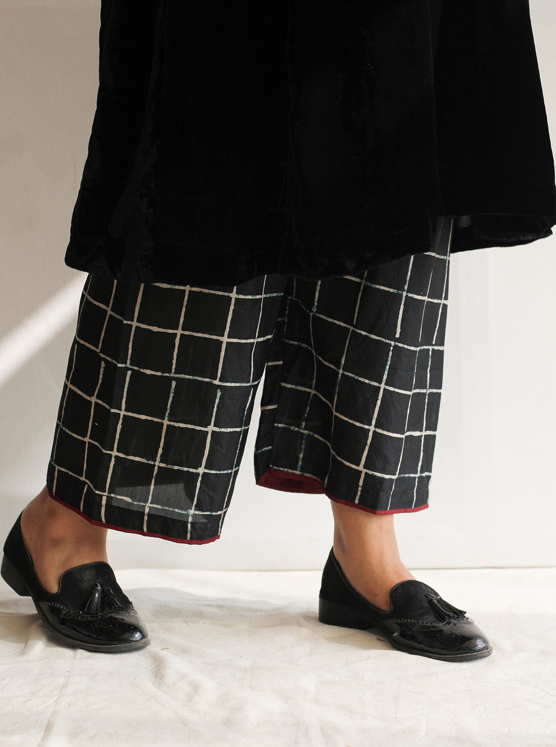 Black Checkered Silk Farshi