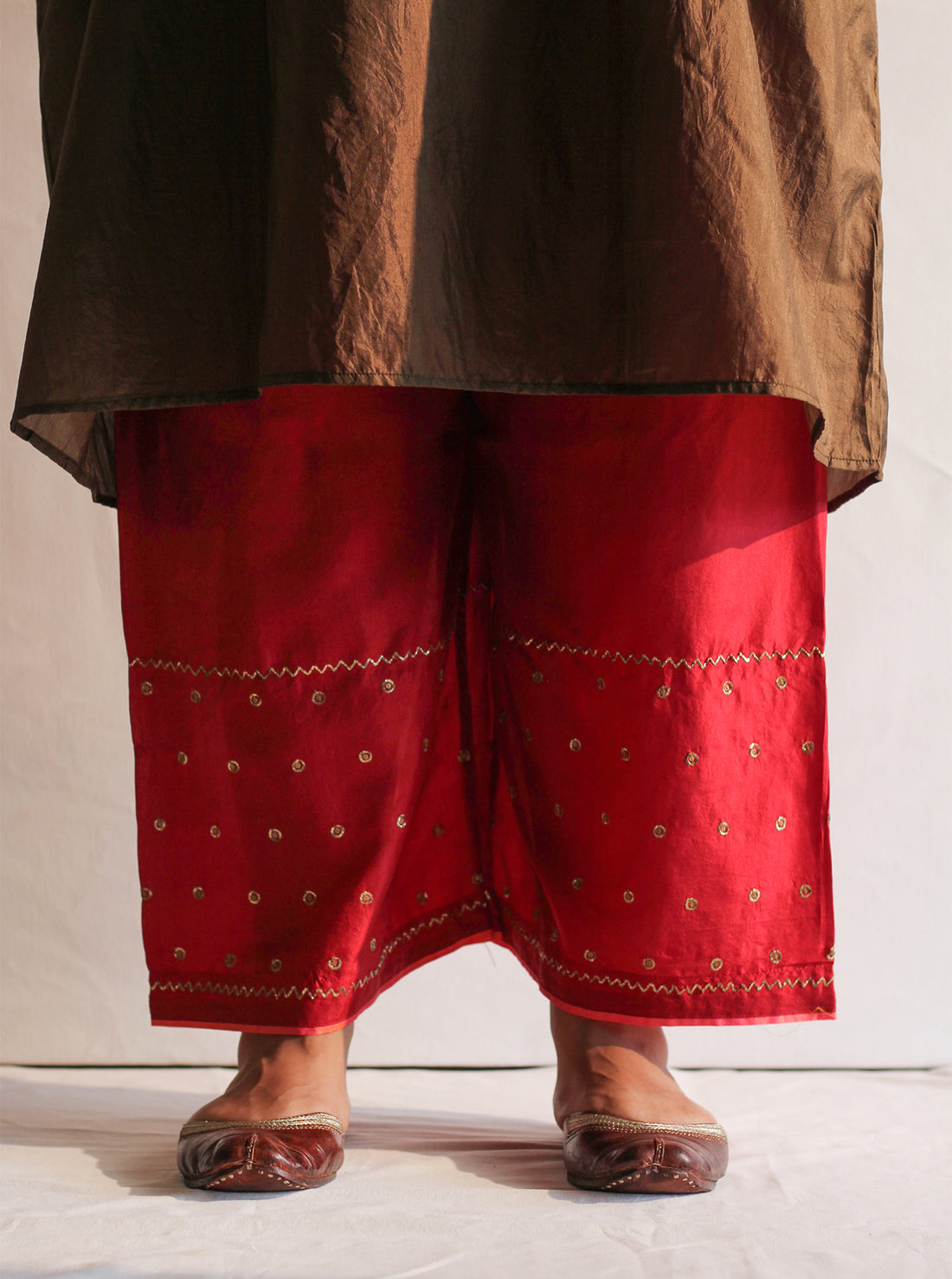 Scarlet Embroidered Silk Farshi