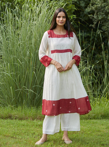 Scarlet and Ivory Tie and Dye Kurta