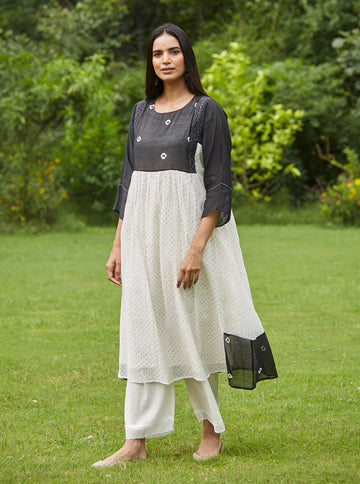 Black and Ivory Tie and Dye Kurta