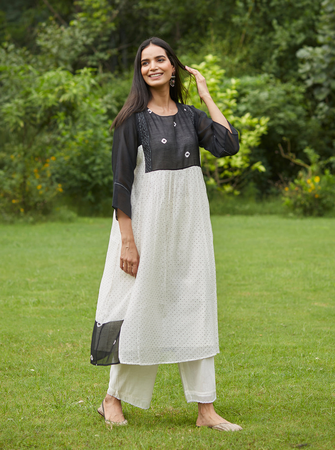 Black and Ivory Tie and Dye Kurta