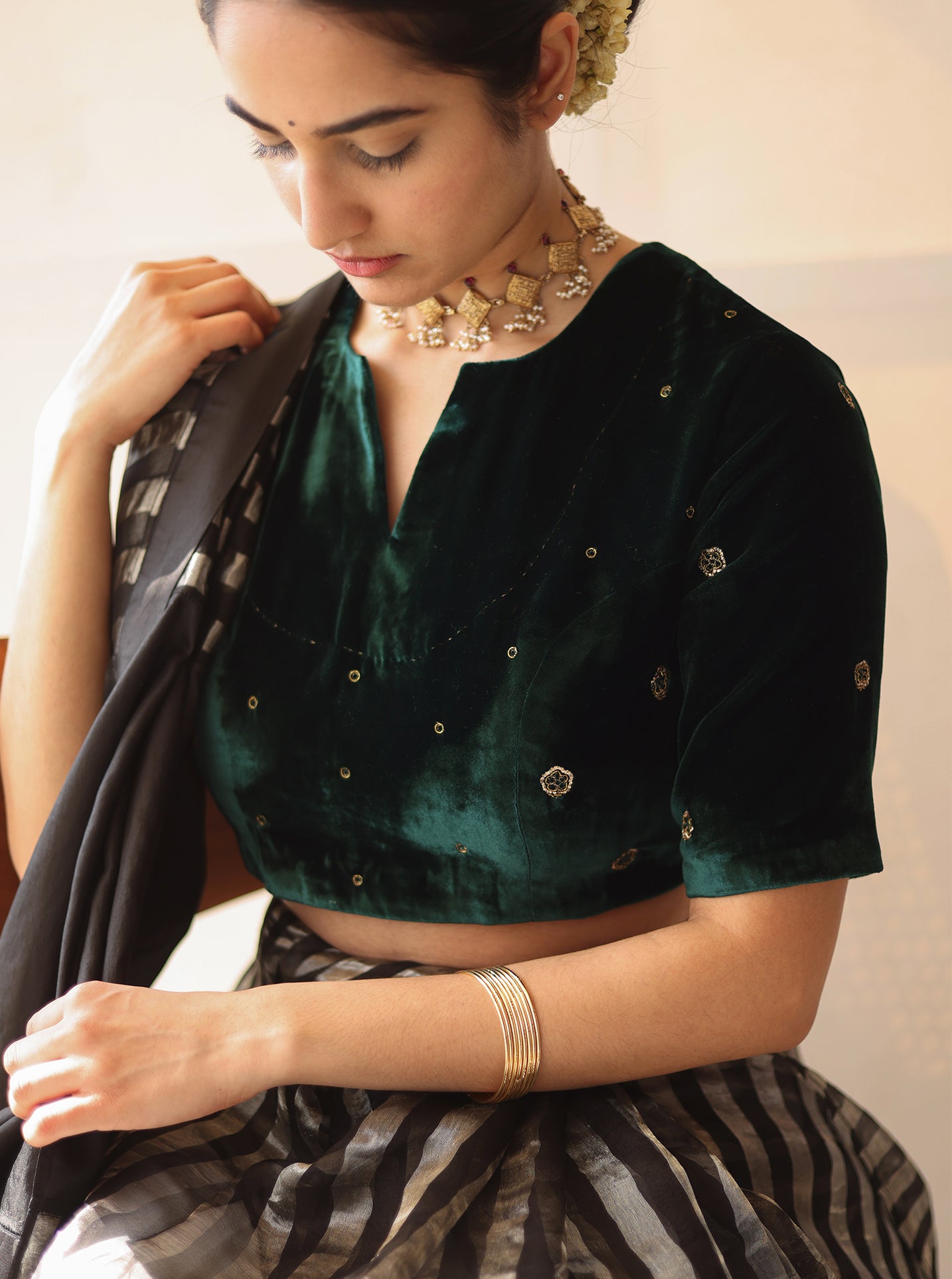 Emerald Velvet Blouse - Main Image