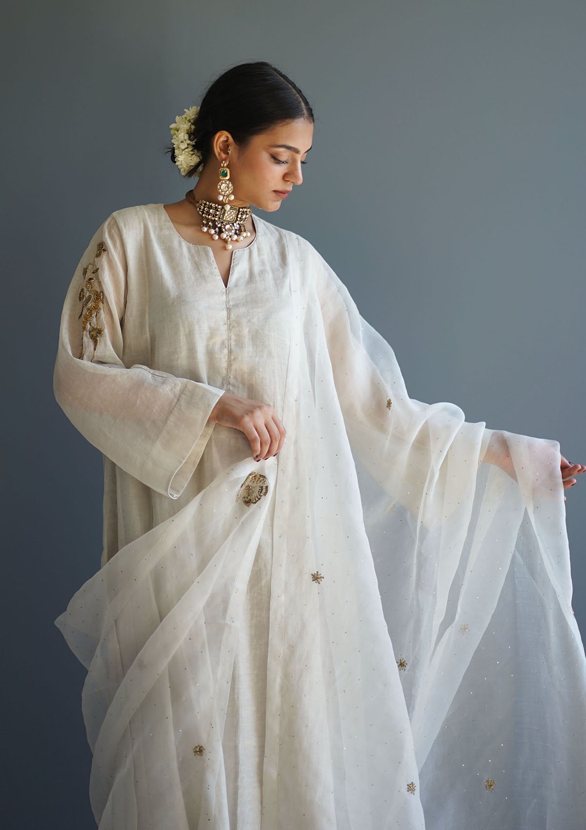 Peacock Zardozi Tissue Kurta Set