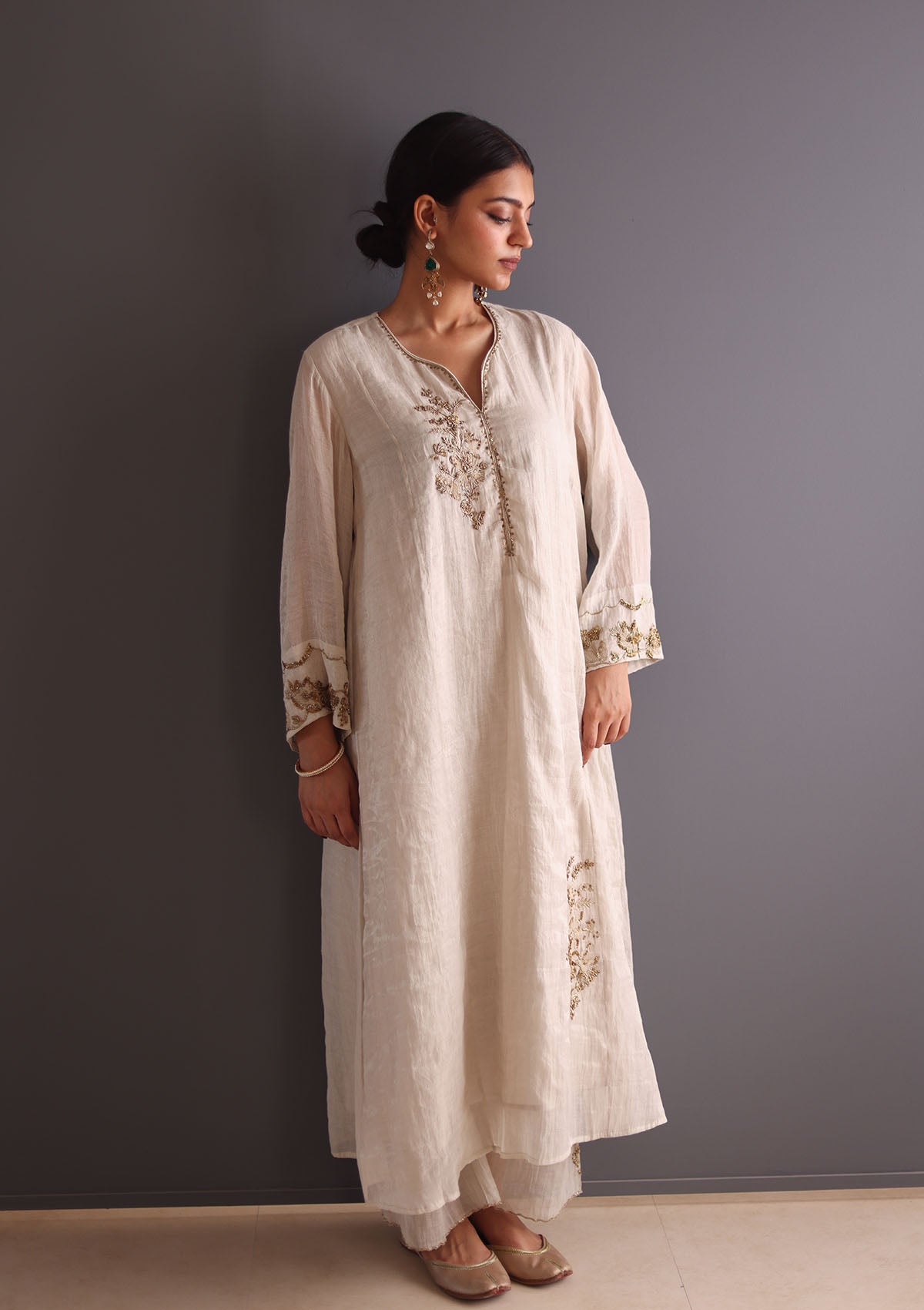 Floral Zardozi Tissue Kurta Set