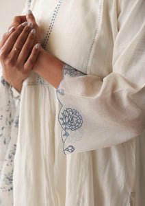 Ivory and Blue Embroidered Kurta Set