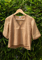Load image into Gallery viewer, Beige Embroidered Pintuck Blouse
