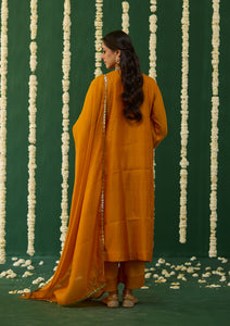 Saffron Embroidered Yoke Kurta Set