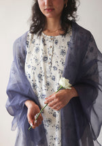 Load image into Gallery viewer, Ivory and Blue Floral Pintuck Kurta Set
