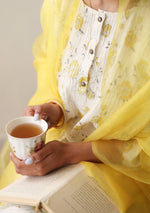 Load image into Gallery viewer, Ivory and Canary Floral Pintuck Kurta Set
