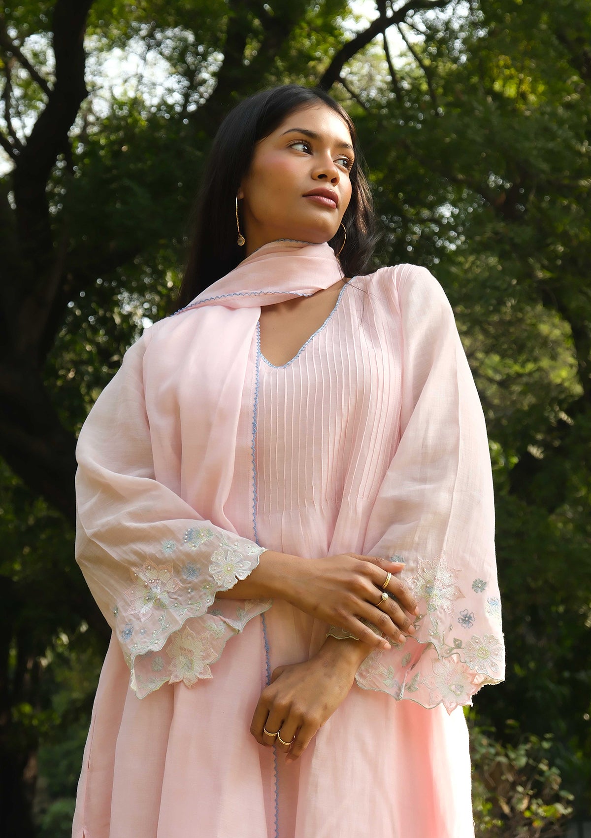 Blush Floral Scallops Kurta Set