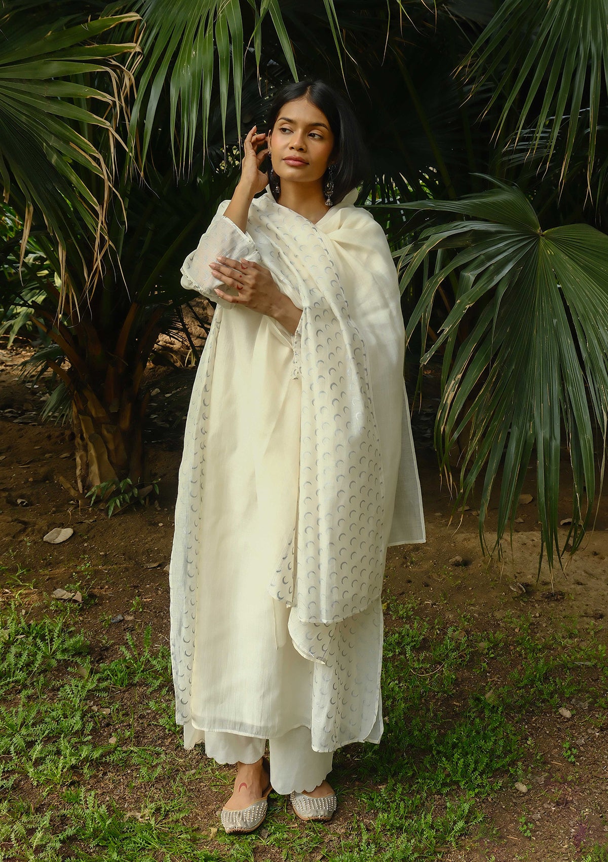 Ivory Sequined Chaand Buta Kurta Set