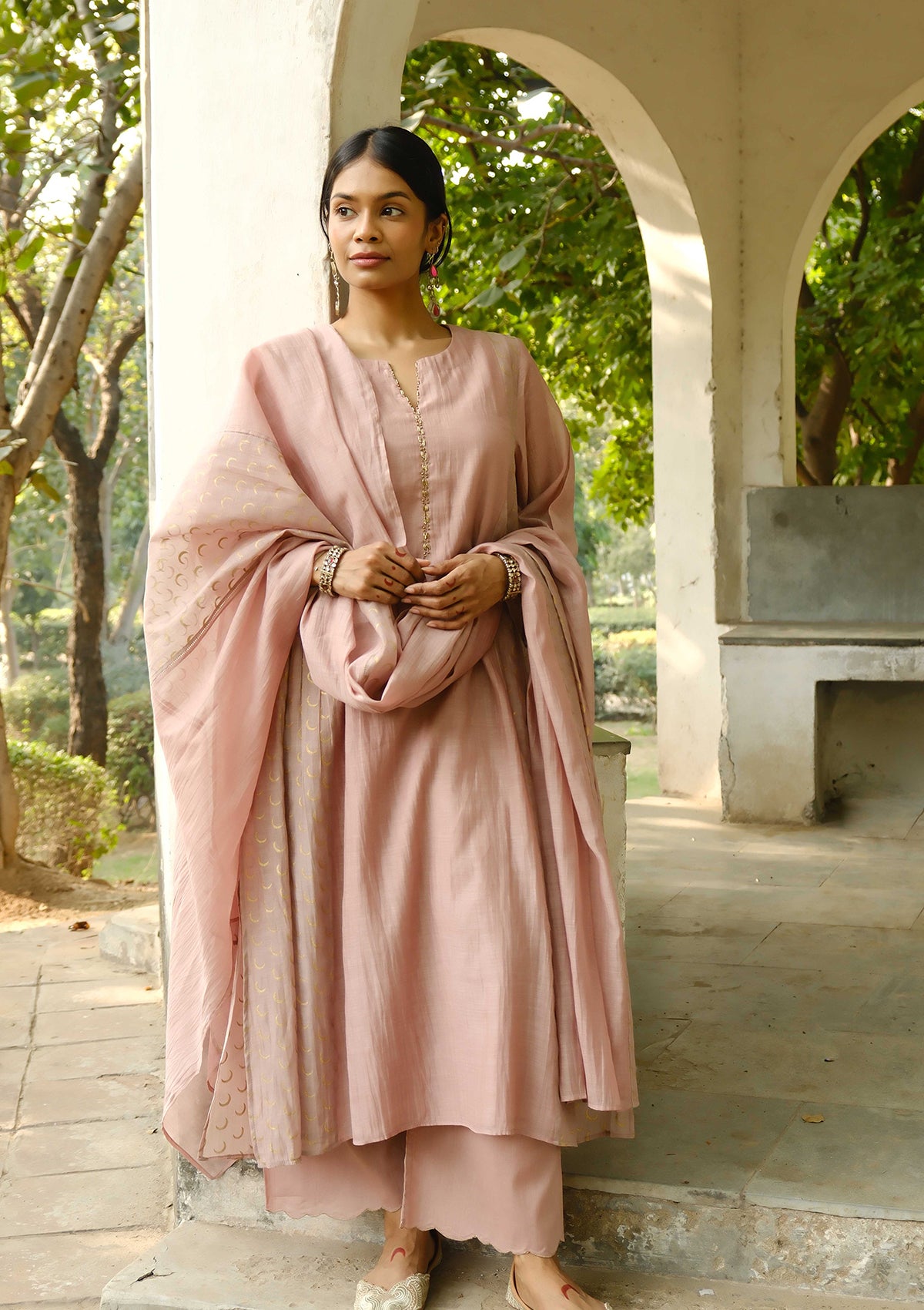 Pale Pink Sequined Chaand Buta Kurta Set