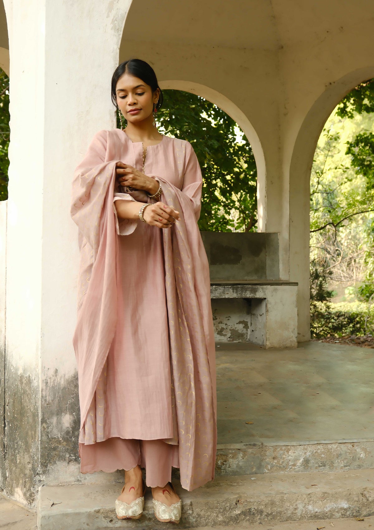 Pale Pink Sequined Chaand Buta Kurta Set