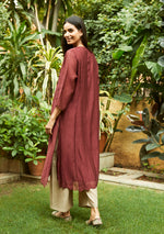 Load image into Gallery viewer, Burgundy Pintuck Kurta Set
