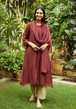 Load image into Gallery viewer, Burgundy Pintuck Kurta Set
