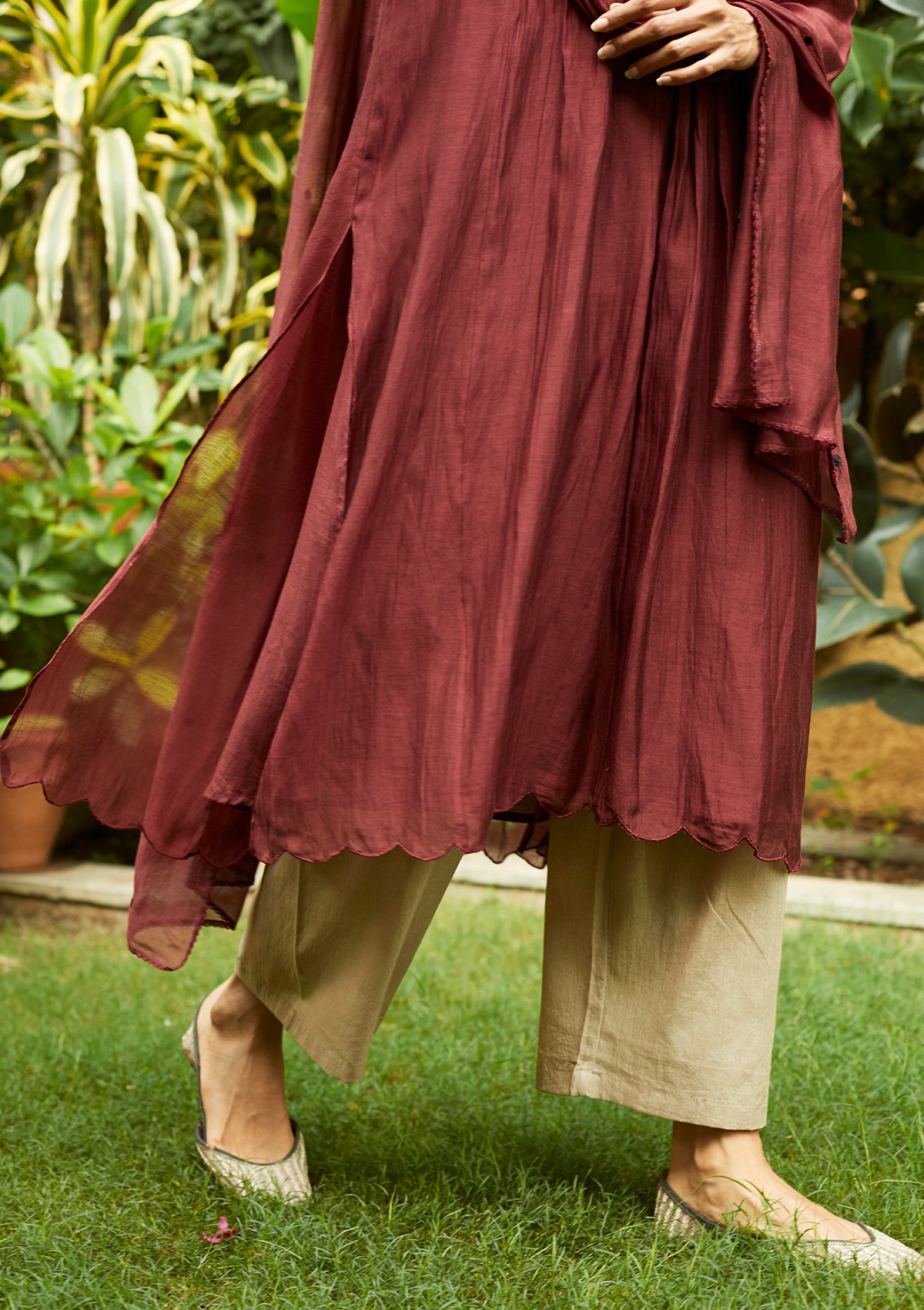 Burgundy Pintuck Kurta Set