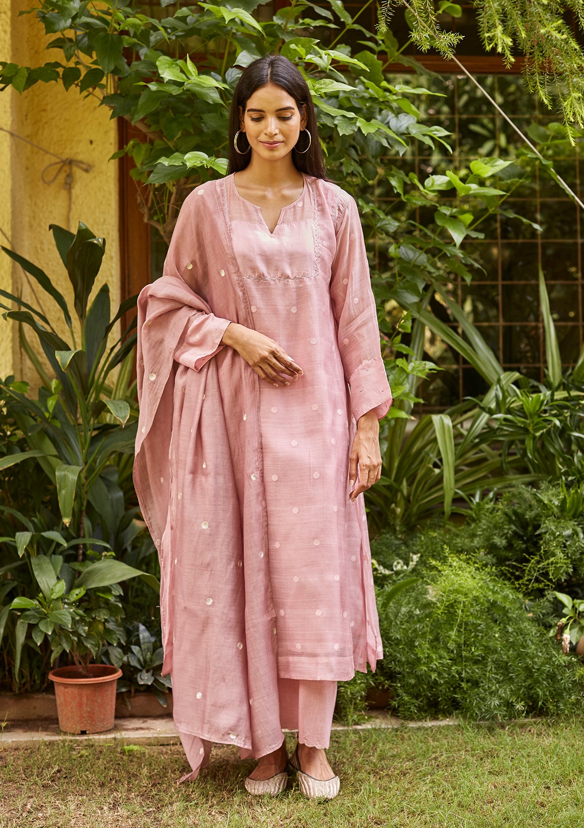 Blush Woven Dots Kurta Set