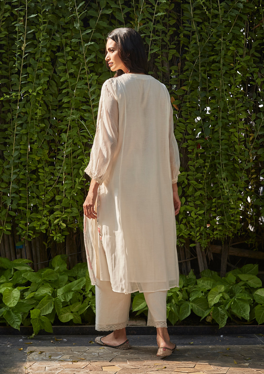 Ivory Lace Detail Kurta Set