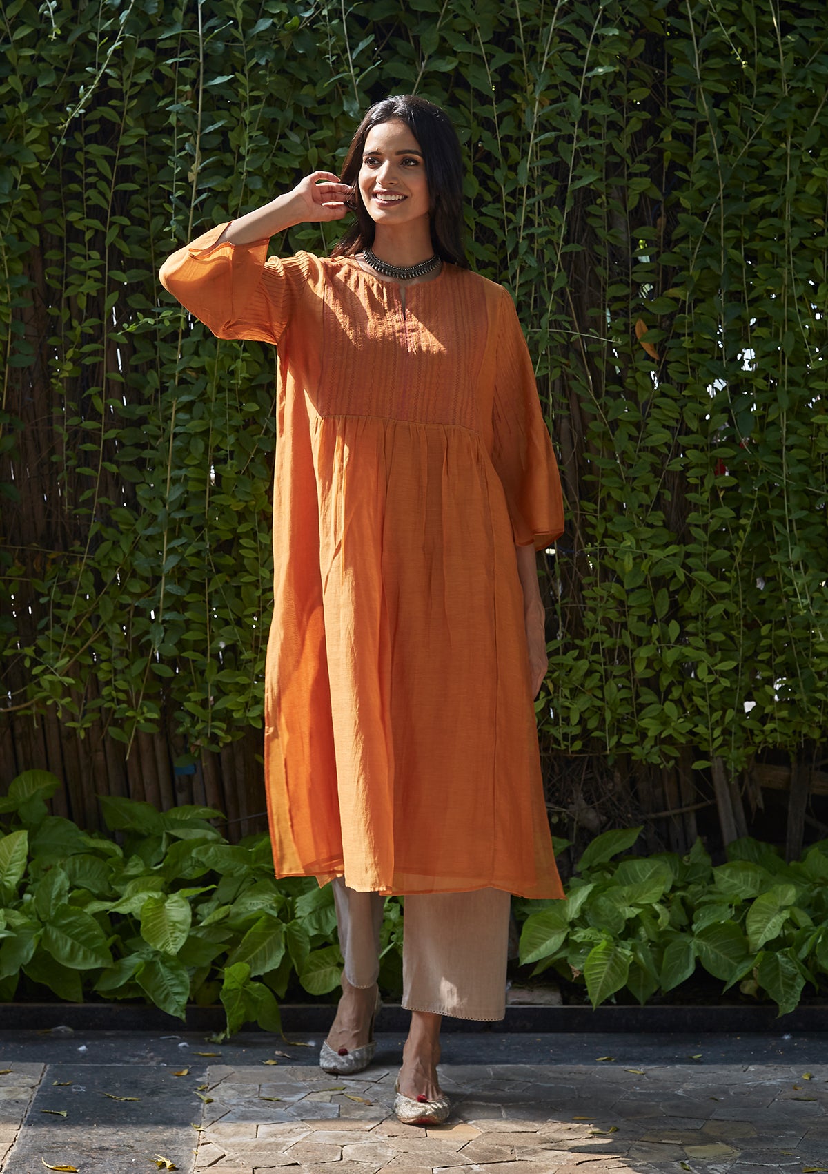 Saffron Tagai Work Kurta Set