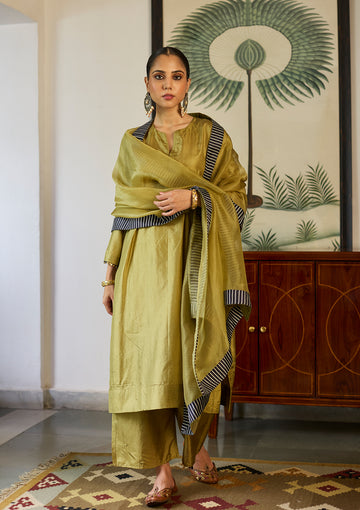 Leaf Green Silk Kurta Set