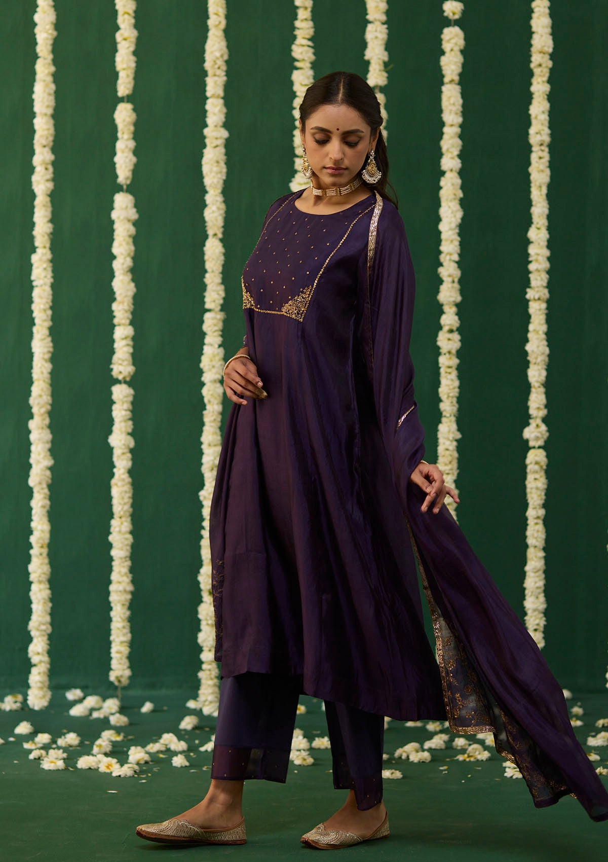 Violet Embroidered Yoke Kurta Set