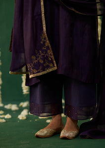 Violet Embroidered Yoke Kurta Set