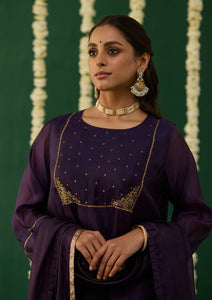 Violet Embroidered Yoke Kurta Set