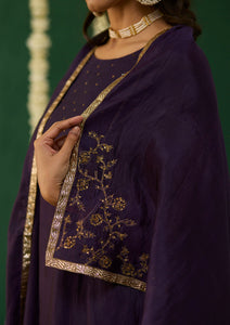 Violet Embroidered Yoke Kurta Set