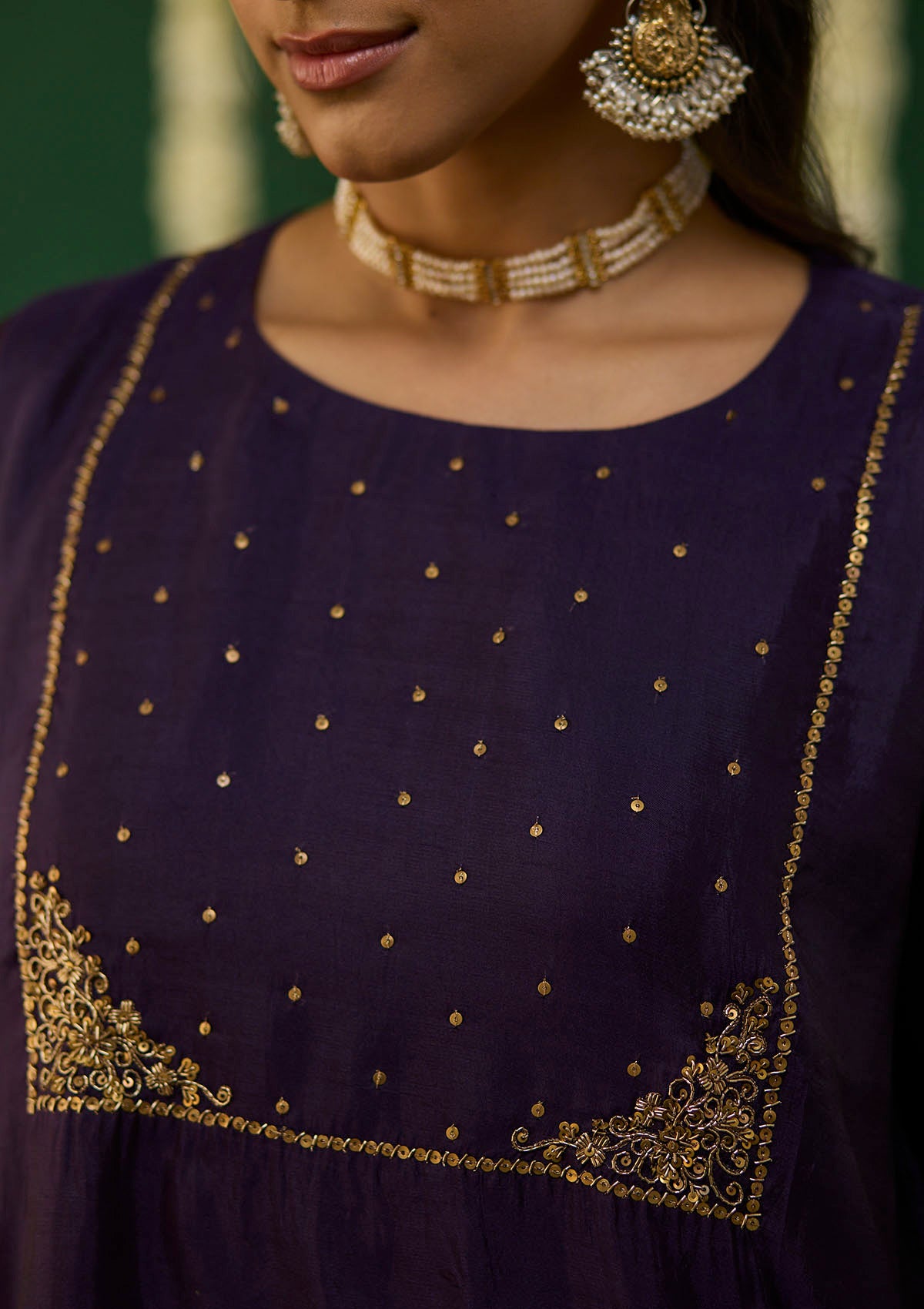 Violet Embroidered Yoke Kurta Set