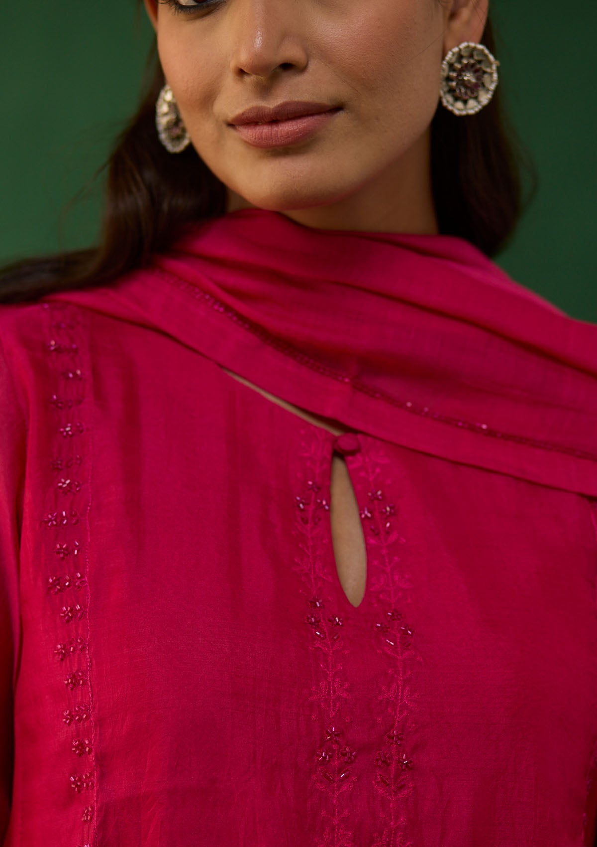 Fuchsia Beaded Kurta Set