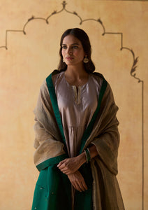 Slate and Emerald Colourblock Silk Kurta Set