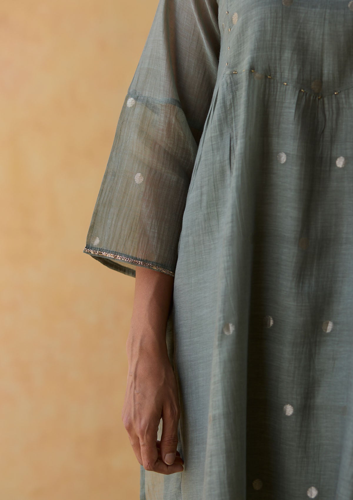 Teal Silver Woven Dots Kurta Set