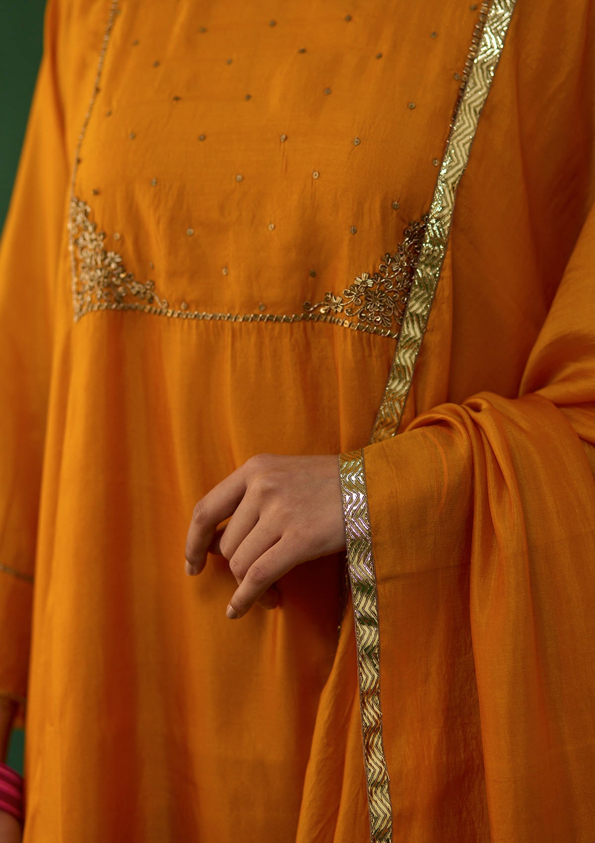 Saffron Embroidered Yoke Kurta Set