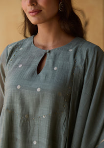 Teal Silver Woven Dots Kurta Set