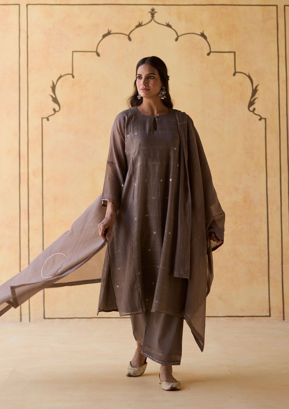 Slate Silver Woven Dots Kurta Set