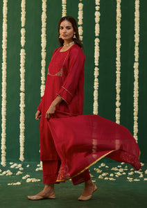 Scarlet Embroidered Yoke Kurta Set