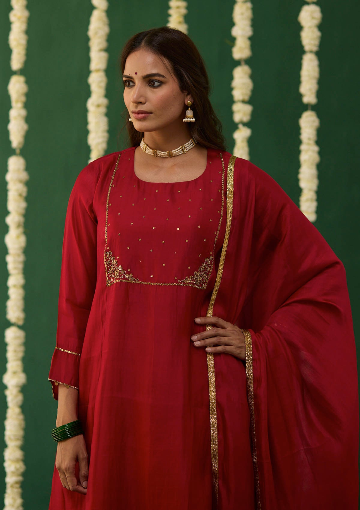 Scarlet Embroidered Yoke Kurta Set