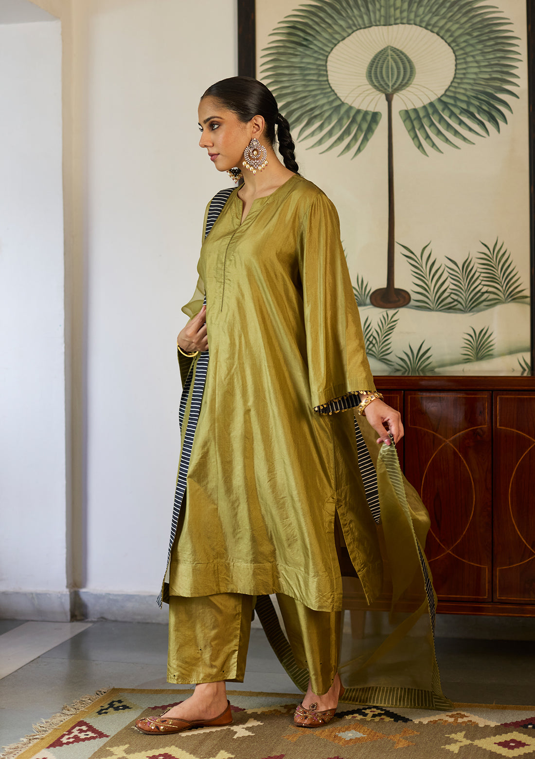 Leaf Green Silk Kurta Set