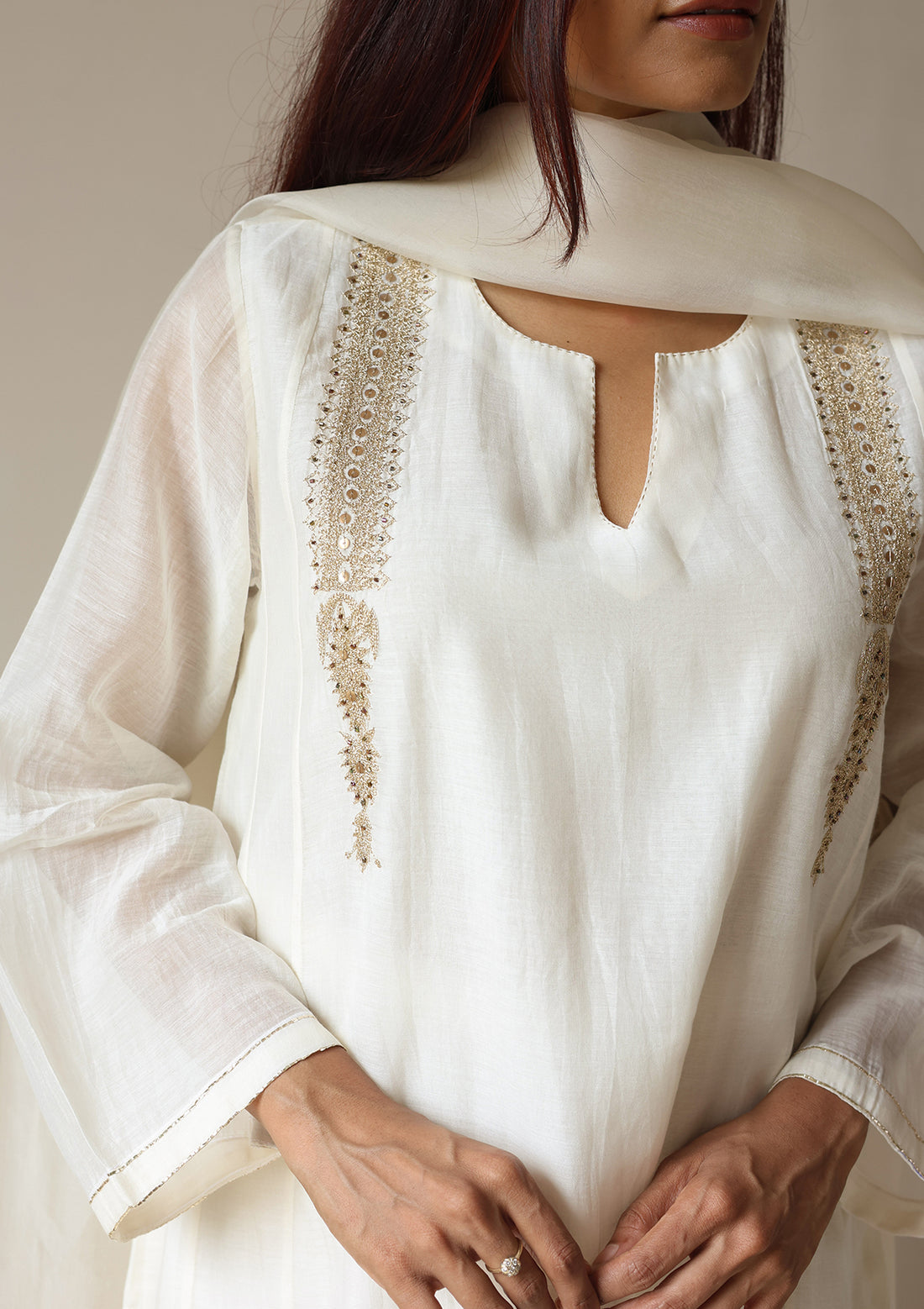 Ivory Zari Embroidered Kurta Set