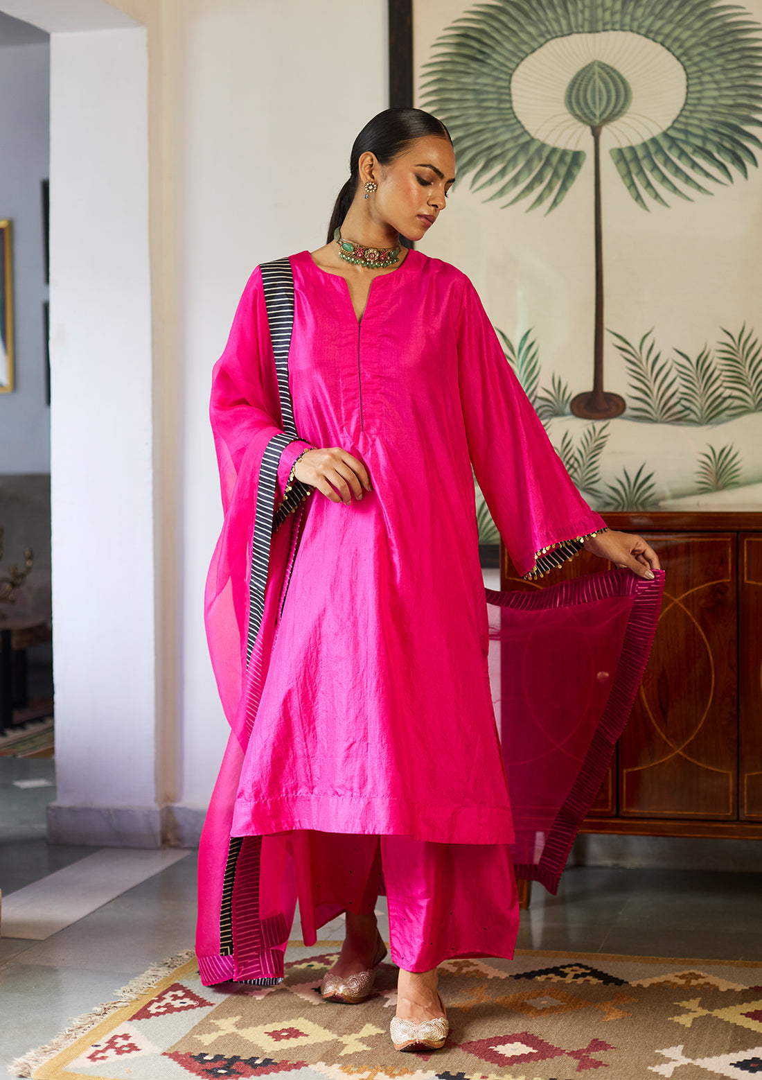Fuchsia Silk Kurta Set