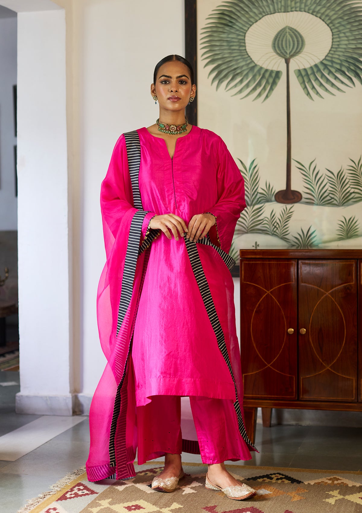 Fuchsia Silk Kurta Set