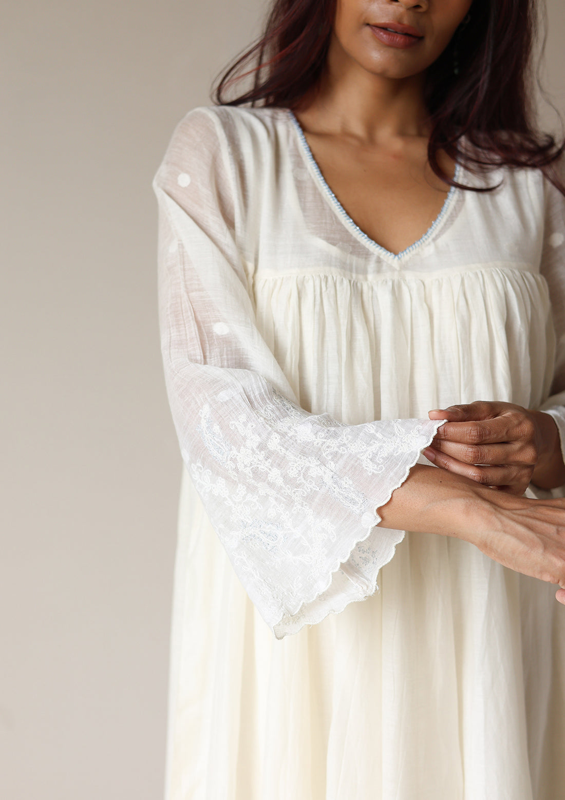 Ivory Cutwork Gathered Kurta Set