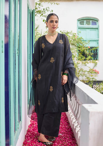 Midnight Black Buta Kurta Set