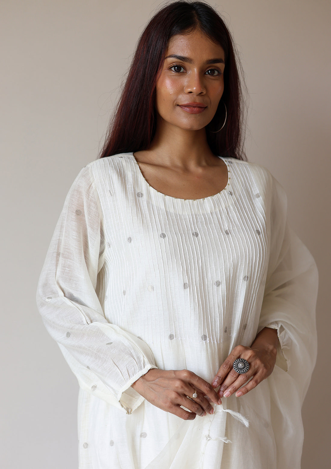 Ivory Silver Woven Dots Kurta Set
